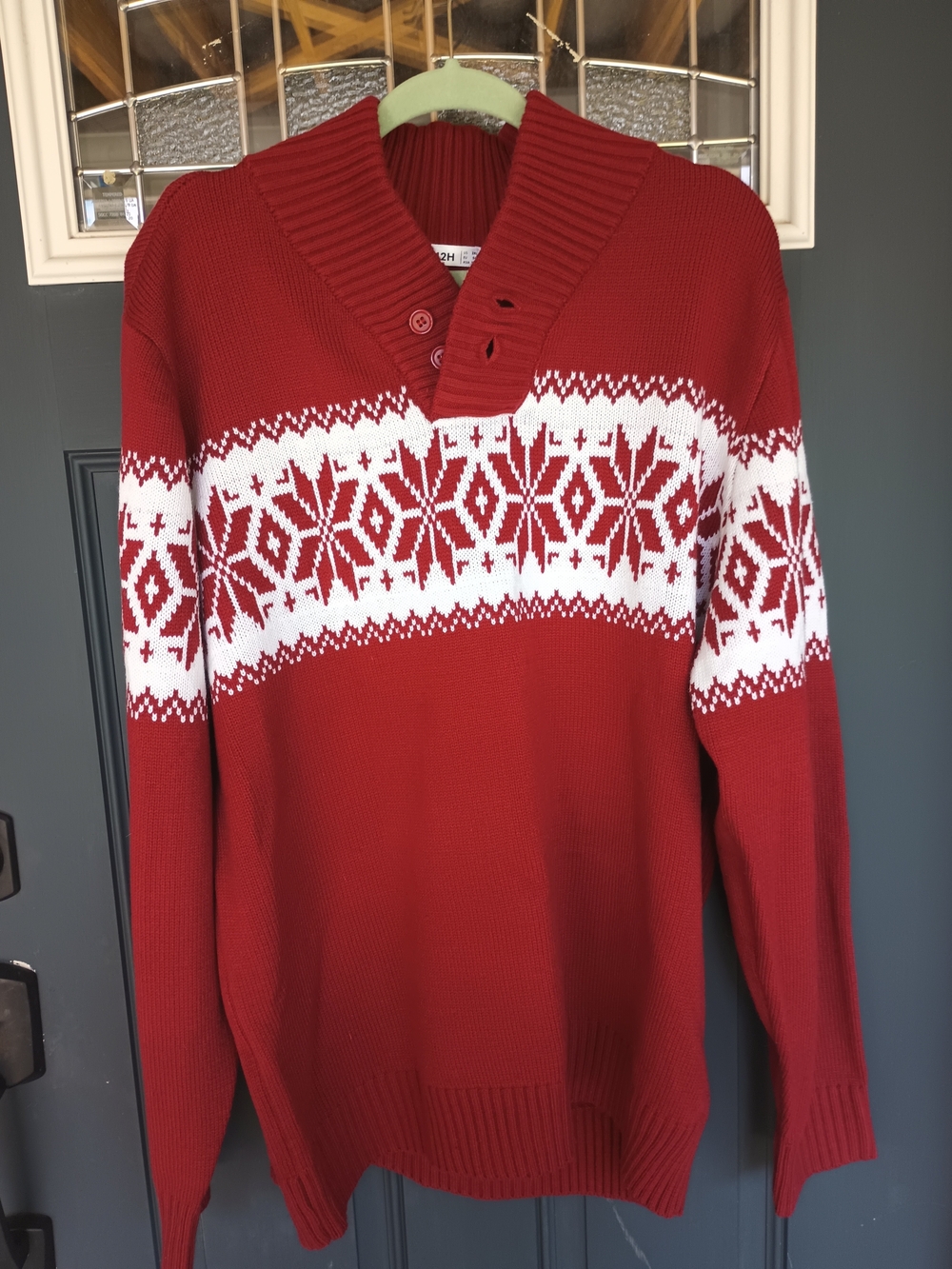 Men's Red Snowflake V-Neck Fair Isle Snowflake Sweater  Cabincore XXL Ski Trip